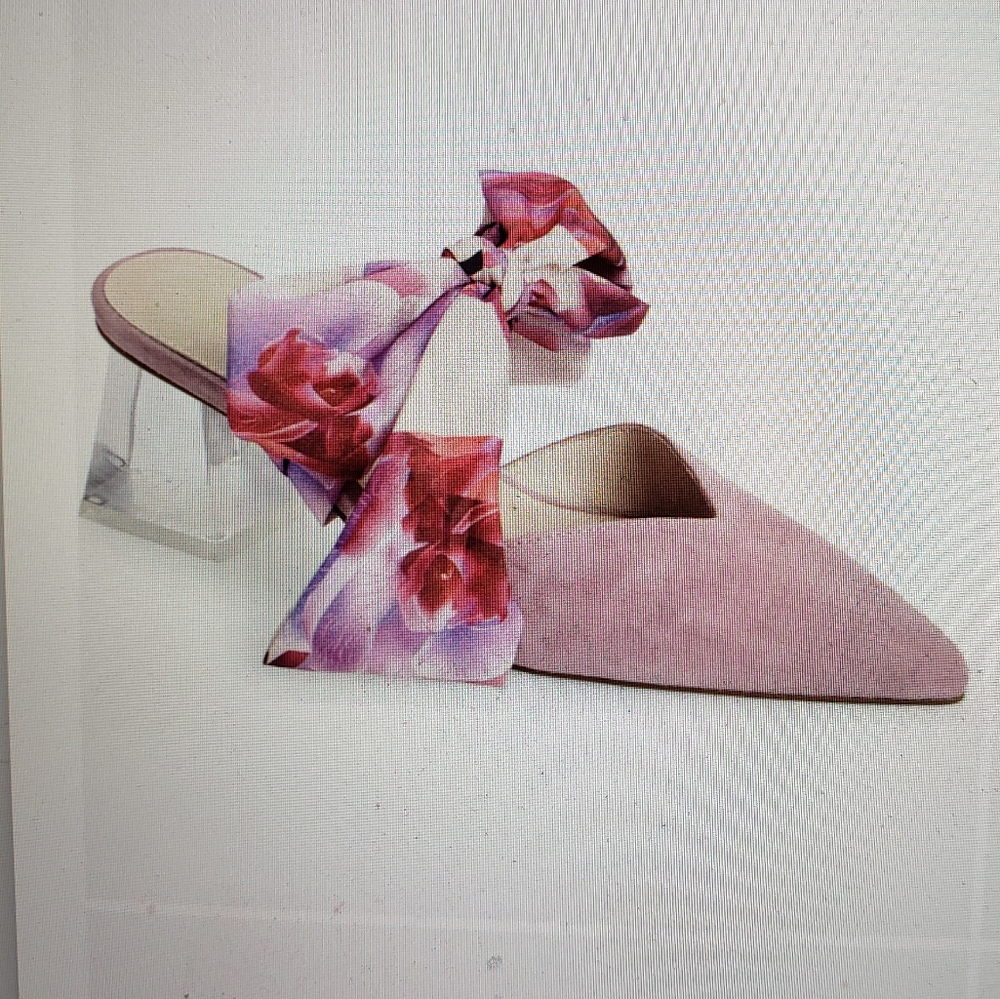 Women's pointed toe mules with 2 pairs of satin bow wrapping for instep or ankle